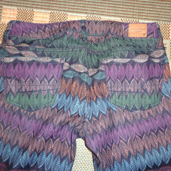 American Eagle Outfitters Stretch Jeggings 4 Leaf/Feather Multicolored Zip Leg - Picture 3 of 16